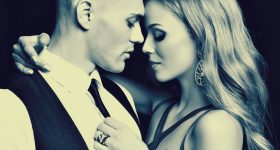 beautiful and sexy couple embrace on a date